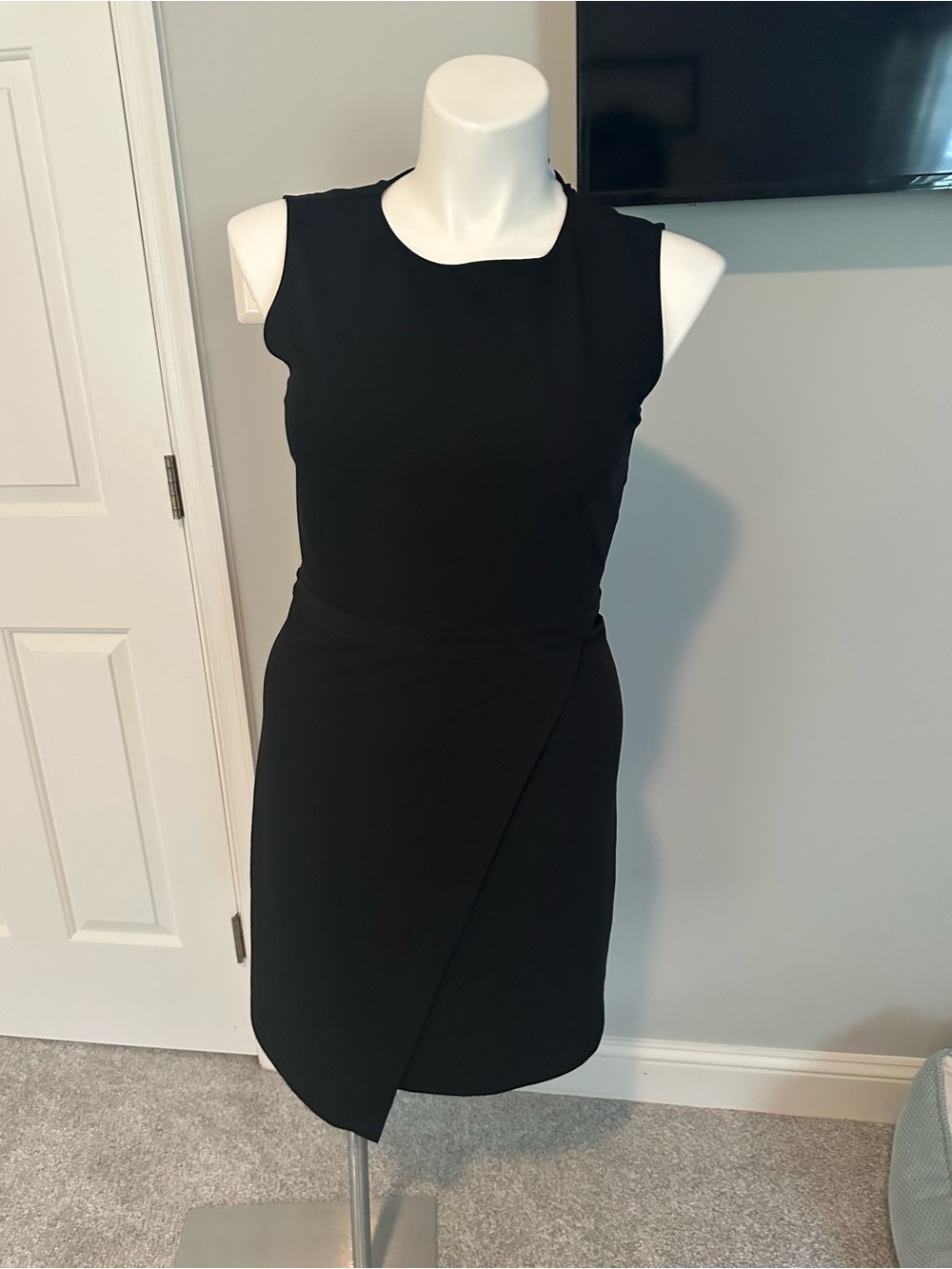Halston Heritage Black Sleeveless Wrap-Front Mini Dress